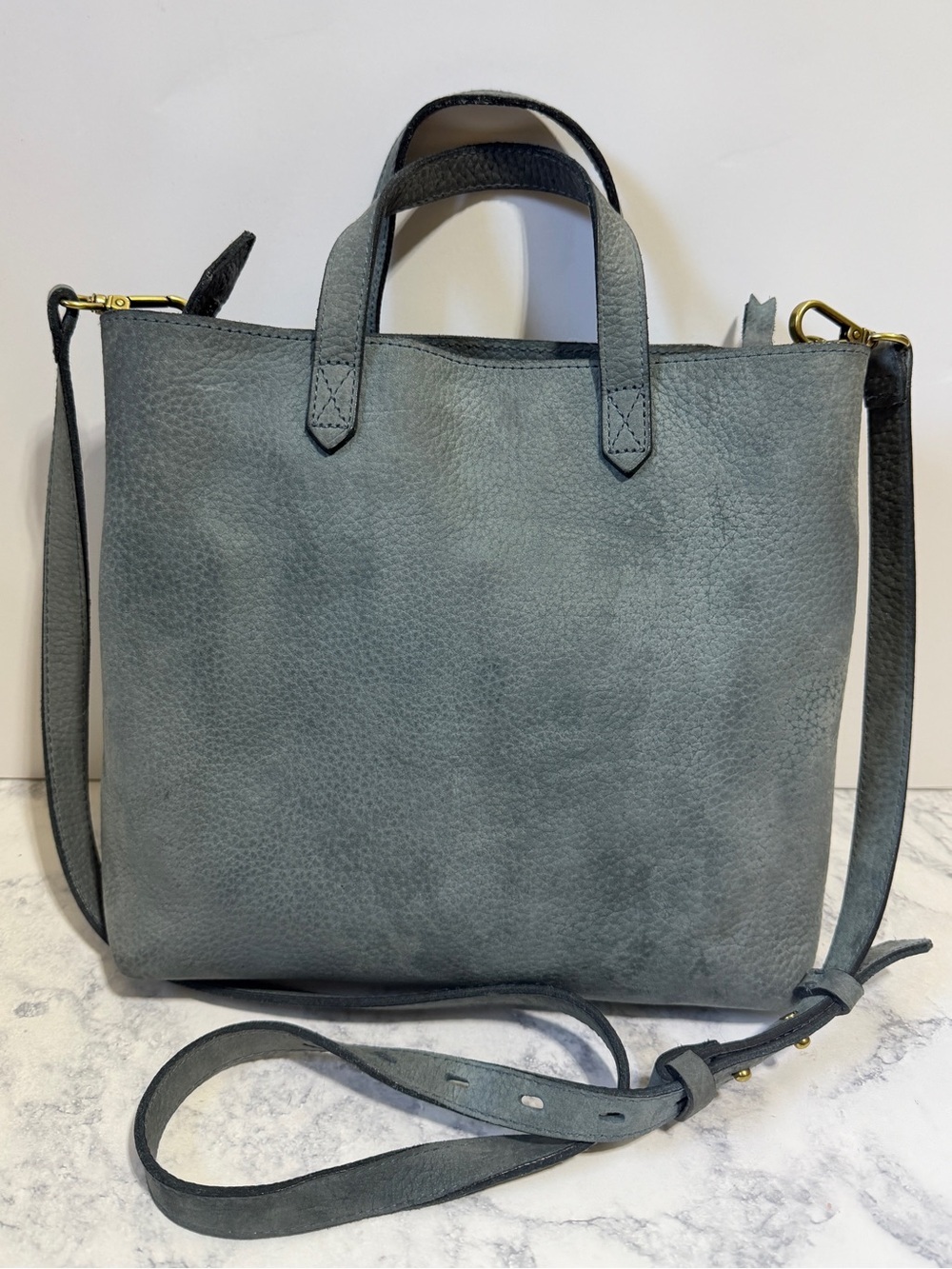 Madewell The Zip-Top Transport Crossbody teal sea blue Nubuck Leather tote bag